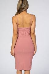 Pink Ribbed Fitted Dress