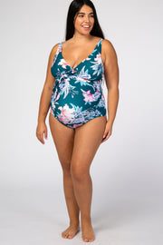 Jade Floral Waist Tie Maternity Plus One-Piece Swimsuit