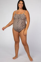 Beige Cheetah Print One-Piece Maternity Plus Swimsuit