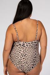 Beige Cheetah Print One-Piece Maternity Plus Swimsuit