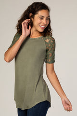Olive Lace Sleeve Short Sleeve Top