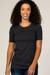 Charcoal Crew Neck Short Sleeve Maternity Top