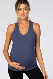 Blue Solid Active Racerback Tank Top