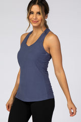 Blue Solid Active Racerback Tank To