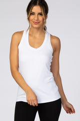 White Solid Active Racerback Maternity Tank Top