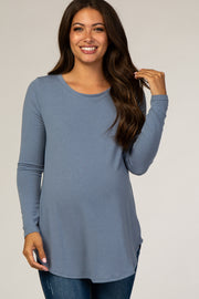 Slate Blue Basic Long Sleeve Maternity Top