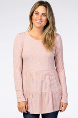 Mauve Textured Rib Tiered Maternity Top