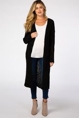 Black Ribbed Knit Long Maternity Cardigan