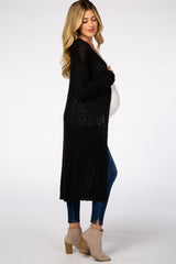 Black Ribbed Knit Long Maternity Cardigan