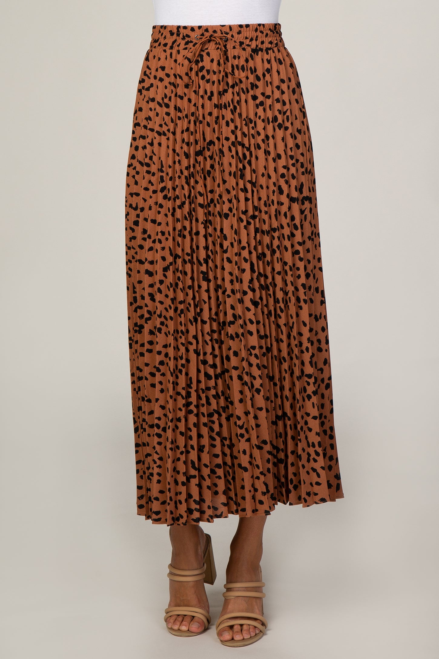 Rust Pleated Animal Print Maxi Skirt