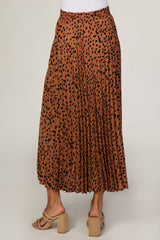 Rust Pleated Animal Print Maxi Skirt