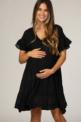 Black Tiered Maternity Babydoll Dress