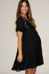 Black Tiered Maternity Babydoll Dress