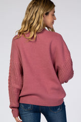 Mauve Cable Knit Sleeve Mock Neck Maternity Sweater