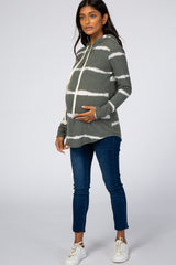 Olive Tie Dye Stripe Animal Print Hooded Maternity Top