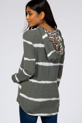 Olive Tie Dye Stripe Animal Print Hooded Maternity Top