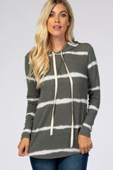 Olive Tie Dye Stripe Animal Print Hooded Maternity Top