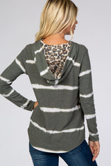 Olive Tie Dye Stripe Animal Print Hooded Top