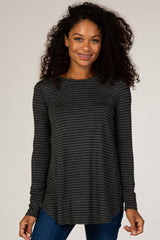 Black Charcoal Striped Top