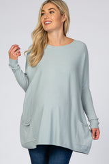 Light Blue Pocketed Dolman Sleeve Maternity Top