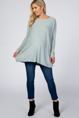 Light Blue Pocketed Dolman Sleeve Maternity Top