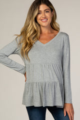 Heather Grey Tiered V-Neck Maternity Blouse