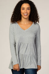 Heather Grey Tiered V-Neck Maternity Blouse