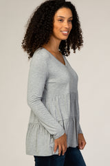 Heather Grey Tiered V-Neck Blouse