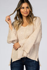 Beige V-Neck Hi-Low Maternity Sweater