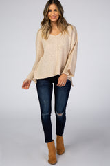 Beige V-Neck Hi-Low Sweater