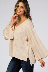 Beige V-Neck Hi-Low Sweater