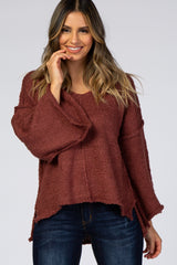 Burgundy V-Neck Hi-Low Sweater