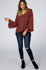 Burgundy V-Neck Hi-Low Sweater