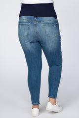 Blue Distressed Crop Maternity Plus Jeans