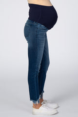 Navy Blue Distressed Fringe Hem Maternity Jeans