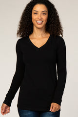 Black Fitted V-Neck Top