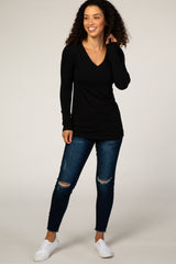 Black Fitted V-Neck Top