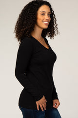 Black Fitted V-Neck Top