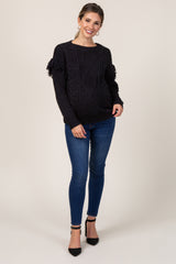 Black Cable Knit Fringe Sleeve Maternity Sweater