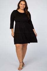 Black Ruffle Tiered Maternity Plus Dress