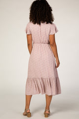 Pink Dot Print Ruffle Midi Dress