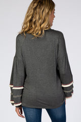 Charcoal Embroidered Fringe Bubble Long Sleeve Maternity Top