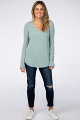 Light Olive Soft Knit V-Neck Maternity Long Sleeve Top