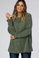 Olive Chenille Cowl Neck Top