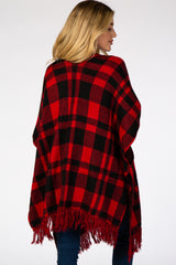 Red Plaid Maternity Sweater Poncho