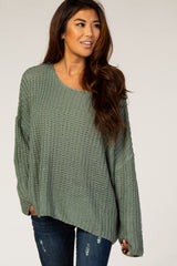 Light Olive Chunky Knit Boat Neck Sweater