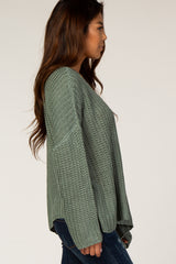 Light Olive Chunky Knit Boat Neck Sweater