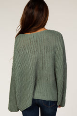 Light Olive Chunky Knit Boat Neck Sweater