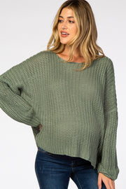 Light Olive Chunky Knit Boat Neck Maternity Sweater