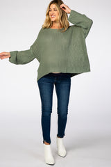 Light Olive Chunky Knit Boat Neck Maternity Sweater